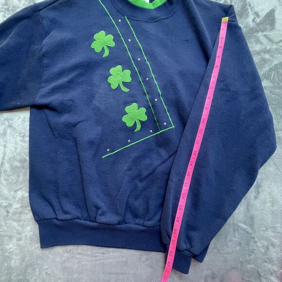 Vintage Jerzees NuBlend Sweatshirt Womens L Blue Lucky Shamrock St Patricks Day - Picture 5 of 7